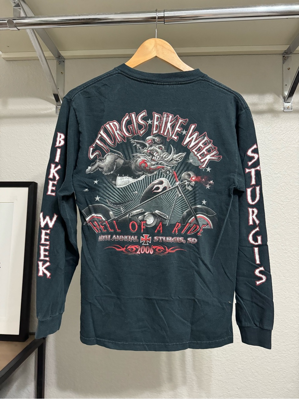 Vintage 2006 Sturgis Bike Week "Hell of a Ride" Men's Long Sleeve Shirt Y2K